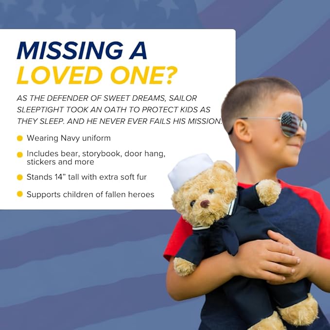 ZZZ Bears Sailor Sleeptight Navy Teddy Bear with Storybook & Sleep System, Comforting Gift for Navy Kids, Helps with Bedtime Routine, Deployment Separation & Emotional Support