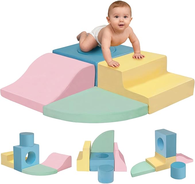 MIND&ACTION Climbing Toys for 1 Year Old, 5-Piece Baby Foam Climbing Blocks for Toddler 1-3, Soft Play Set Kid's Indoor Climbers & Play Structures