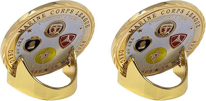 Military Challenge Coin Display Stand - Solid Metal with Anodized Finish - US Vet. Business (Gold Two-Pack)