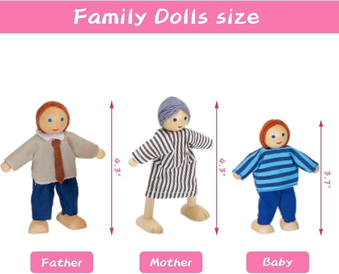 Giant bean Large Pink Wooden Dollhouse with Furniture for Girls with Doorbell, Light,Elevator, 6 Rooms 2.6ft High,15 Pcs Furniture & 3 Dolls, Kids Playhouse Toy for Girls 3-7+, 31.5" x 25" x 12.2"