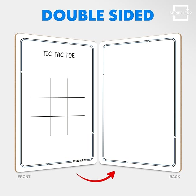 SCRIBBLEDO Tic Tac Toe Game Dry Erase Board 9x6 Inch Double-Sided Whiteboard Reusable Classroom Learning Tool Fun Drawing Writing Table Games for Seniors Small Board for Home & School