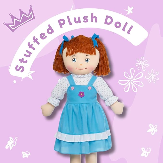LOVE & HUG 36" Huggable Soft Doll with Blue Dress and Soft Yarn Hair