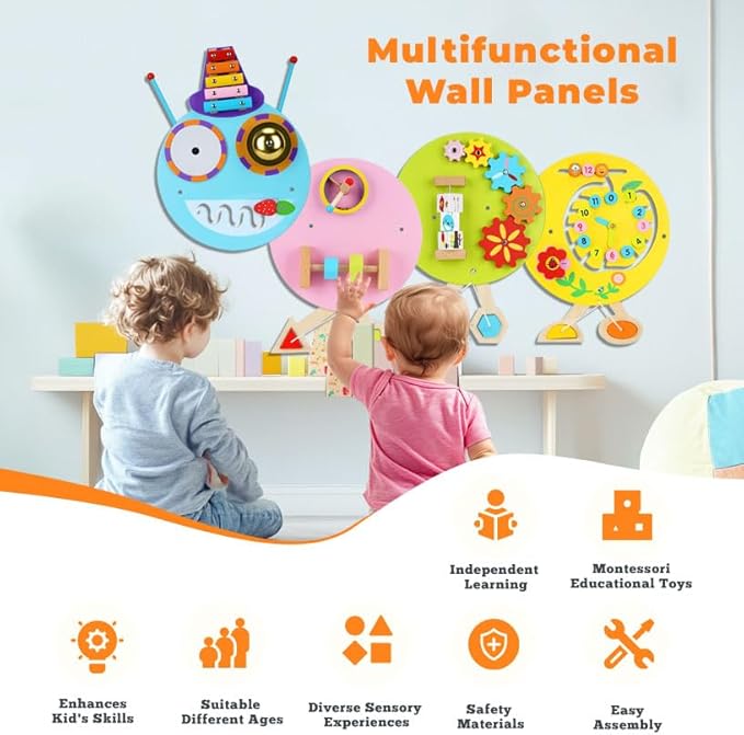 Sensory Wall Panels for Kids: Caterpilla Sensory Wall Board for Toddlers Infants Children with Special Needs- Busy Board for Playroom Daycare Nurseries Schools