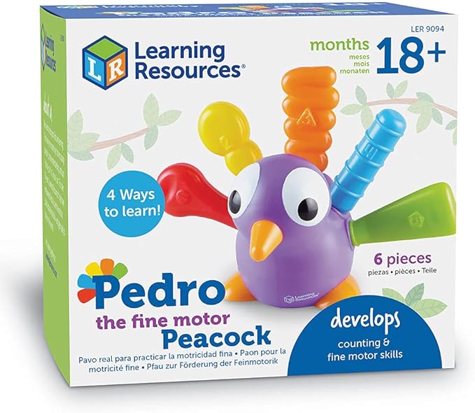 Learning Resources Pedro the Fine Motor Peacock ,Toddler Learning Toys, Montessori Toys, Develops Fine Motor Skills, Toddler Toys, Ages 18+ Months ,6 pieces