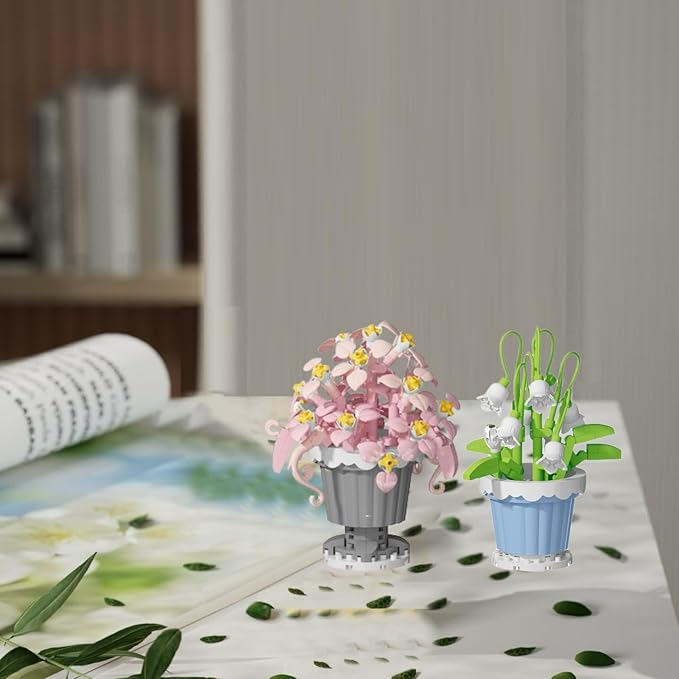 Party Favors for Kids, Tiny Plants Mini Flowers Building Blocks Set for Classroom Prize, Flowers Building Toy, Birthday Gifts for Boys Girls (Convallaria majalis+Chlorophytum comosum)