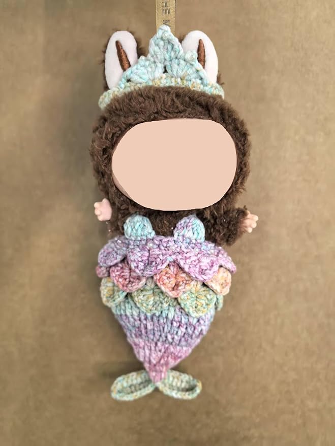 Clothes for Labubu Doll,Clothes for Doll Accessories,Hand-woven Bikini Mermaid Crochet Skirt Set,Summer Mermaid Costume Outfit Suitable for Labubu15&17cm,Dress-Up Accessories for Labubu Doll (color02)
