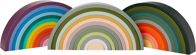 Silicone Rainbow Stacking Toy - Largest on The Market 12 Layer Montessori Toys for Toddlers Stacker Learning and Development Toy - Boho Baby Color (Jungle)