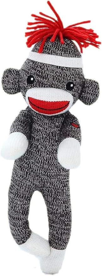 Adorable Sock Monkey 8 inch, The Original Traditional Hand Knitted Stuffed Animal Toy Gift-for Kids, Babies, Teens, Girls and Boys Baby Doll Present Puppet (Brown 8inch)