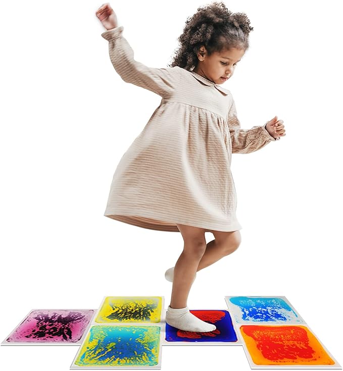 Art3d Liquid Sensory Floor Activity Tiles, 11.8"x11.8" Square, Multicolor, 6 Tiles