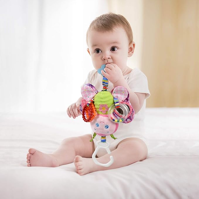 Baby Rattles Toys with Teether,Bed Bell for Toddler in pram,Gifts for Baby Aged 3 Months or More(Butterfly)