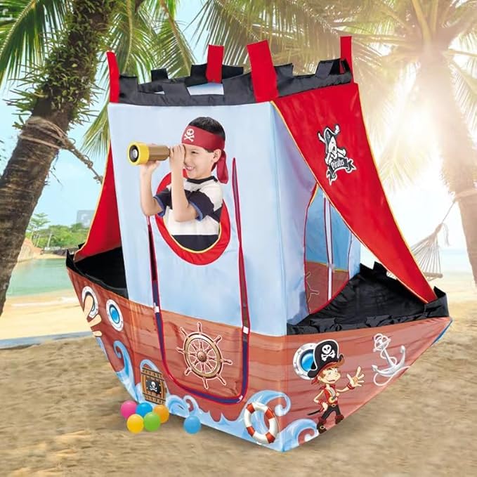Upgrade Kids Play Tent Pirate Ship Playhouse for Toddler Indoor Outdoor Tents with Pirate Toys Gift for Boys Girls 66x53 Inch