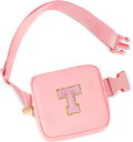Mini Belt Bag Fanny Pack with Initials Letter Patch Small Crossbody Bags Cute Stuff Birthday Gifts for Teenager Girls Trendy Stuff for Teens - Initial T,Peach