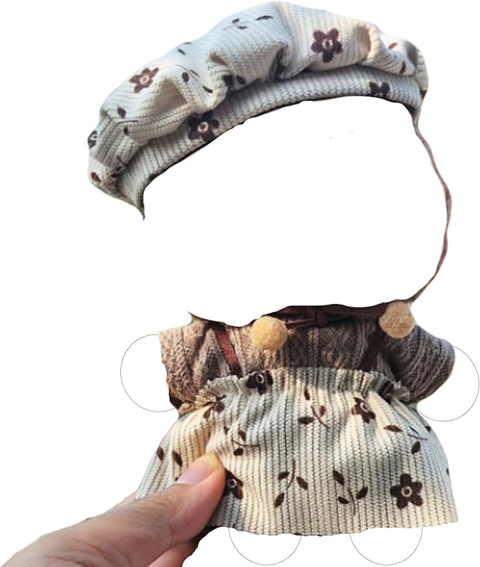 Clothes for 17cm Doll(Clothes Only)– 3-Piece Set Beret Hat, Knitted Vest, and Dress for a Unique Dressed-Up Look – Fashion Handmade Outfit Accessories for Doll