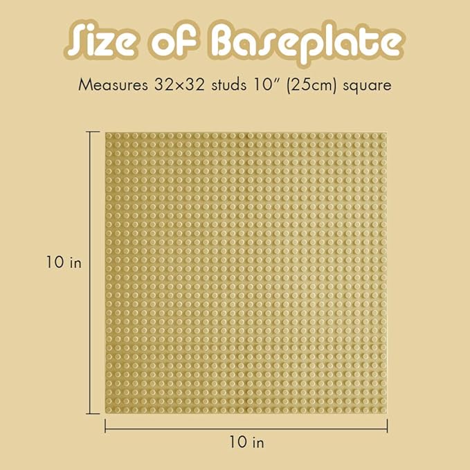 Lekebaby Classic Baseplates Building Base for Building Bricks 100% Compatible with Major Brands-Baseplate 10" x 10", Pack of 6 (Sand Color)