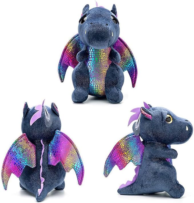 Dragon Stuffed Animal Cute Dragon Plush Doll Toy 10 inch for Girls Boys Christmas (Dragon Black 25cm)