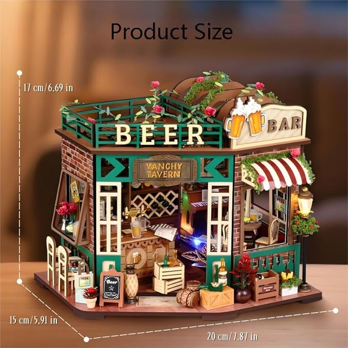 DIY Miniature House Kit, Mini House Building Kit, DIY Book Nook Kit, Tiny Model House for Adults to Build, Beginner 3D Wooden Book Nook, for Family Friends (Tavern)