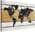 artgeist Canvas Wall Art Print World Map 24x16 in - 1pcs Home Decor Framed Stretched Picture Photo Painting Artwork Image - Map Continent Black White k-A-0515-b-a