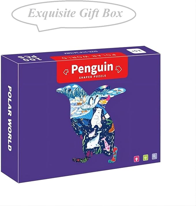 PINU Jigsaw Puzzles for Kids Ages 3-5, 6-8, 8-10, Children Colorful Fun Animal Shaped Puzzle Learning Educational Toys Gifts Games for Boys and Girls (Penguin-100 PCS)