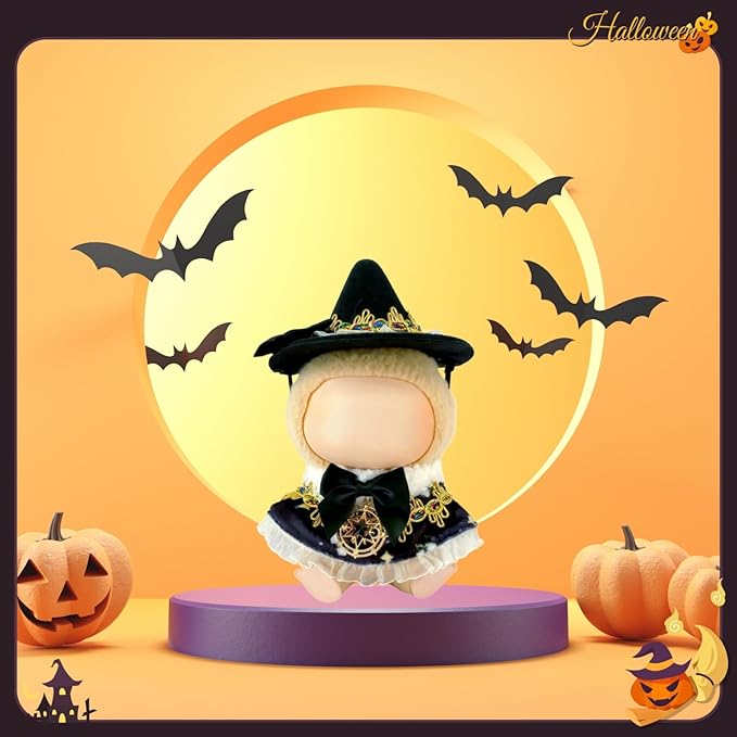 17cm Doll Clothes Set, Halloween Themed Costume, Black Cloak Outfit and Witch Hat for 6.7inch Dolls Suit, Cute Fashion Dress Up Clothes Accessories for 1st/2nd/3rd Gen Doll
