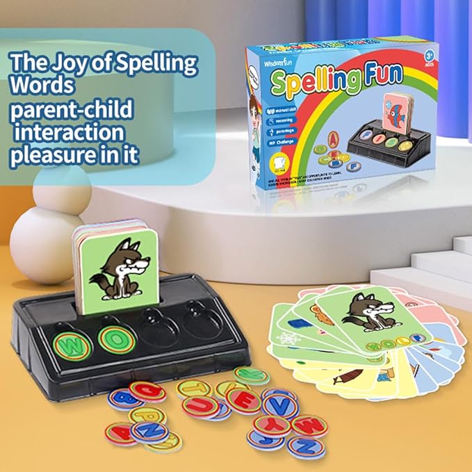 Matching Letter Game for Preschooler Age 3+ - Self-Correcting Word Puzzles Boost Spelling, Reading, Alphabet & Word Recognition - Early Education Toy Includes 30 Flash Cards & 26 Letters