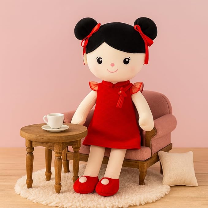 Soft Baby Doll Toys (16'') Baby Rag Doll for Girls Birthday Cuddly Plush Toys for Toddler Kids (Cheongsam Girl)