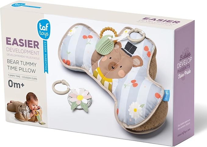 Taf Toys Tummy Time Toys Ergonomic Cushion & Teether for Infant Newborn Supportive Baby Tummy Time & Neck Strengthening Develops Muscles for Crawling Montessori Sensory Toy Tummy Time Toys 0-6 Months