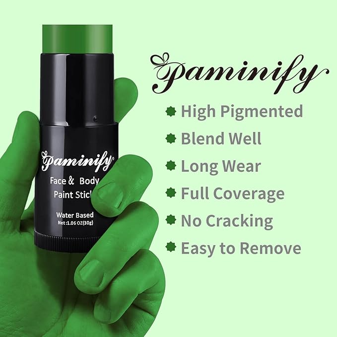 Witch Green Face Paint Stick,Water-Based Dark Green Body Paint Stick,Washable Face Painting for Elphaba Monster Hulk Camo Hunting Cosplay,Professional SFX Makeup for Halloween Costume,1.06 OZ