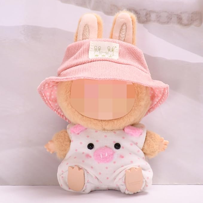17cm Clothes Set(NO Doll), Hat & Cute Piggy Overalls Set Accessories for Doll, Premium Fashion 17cm Outfit (Pink Pig)