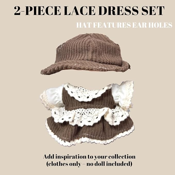 Clothes for 17cm Doll(Clothes Only) – 2-Piece Set Lace-Trimmed Long Dress and Casual Hat for a Unique Dressed-Up Look – Fashion Handmade Outfit Accessories for Doll