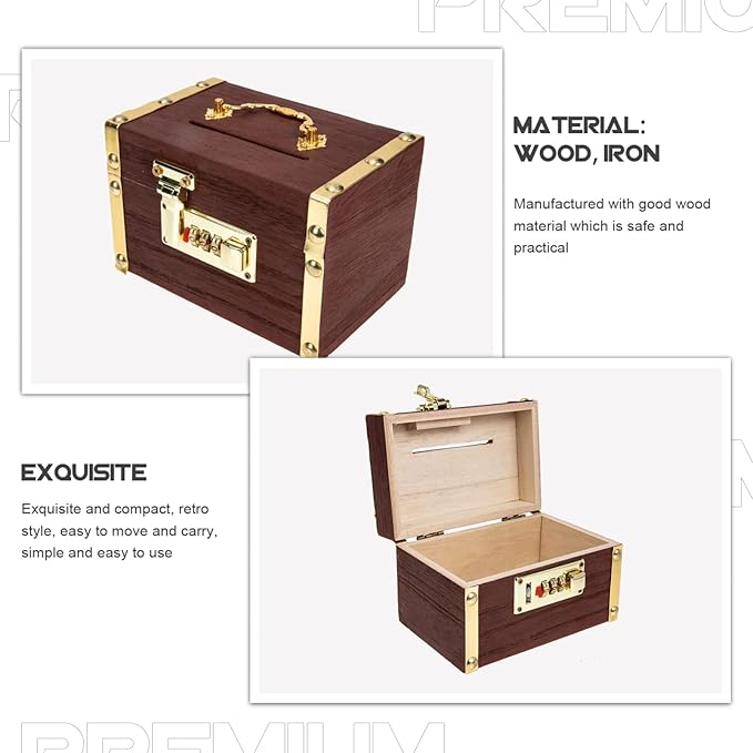 BESPORTBLE Pirate Treasure Box Wooden Piggy Bank with Lock Vintage Coin Bank for Kids Small Treasure Chest Coin Saver 5.78X3.74X3.74 Inches