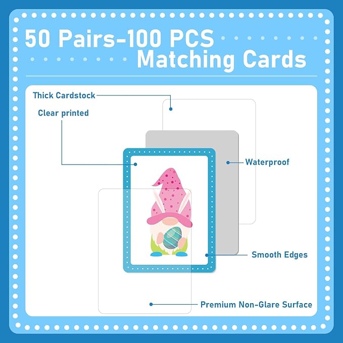 gisgfim 50 Pairs Memory Matching Game Easter Concentration Memory Games Card Learning Educational A Fun & Fast Easter Egg Bunny Religious Cross Matching Games