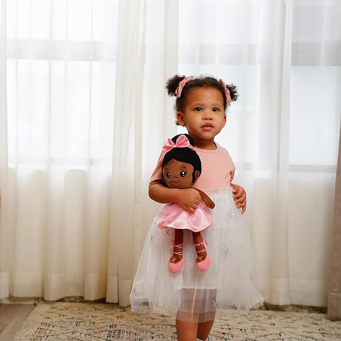 OUOZZZ 13" Soft Baby Doll for Girls&Boys - First Baby Doll African American Rag Doll Sleeping Cuddle Buddy Doll Plush Ballerina Toy for Kids