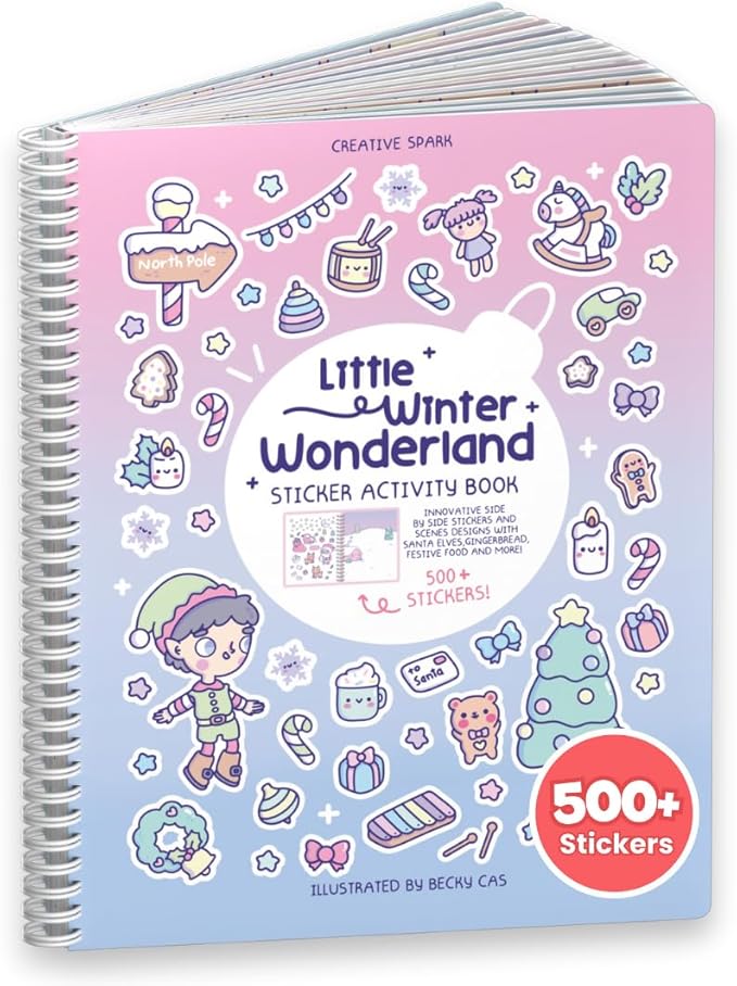 Christmas Sticker + Coloring Book for Kids (500+ Holiday Stickers & 12 Scenes) by Cupkin, Fun Side by Side Winter Activity Books, Stocking Stuffer for Older Boys & Girls Ages 2-4, 4-8 or 8-10