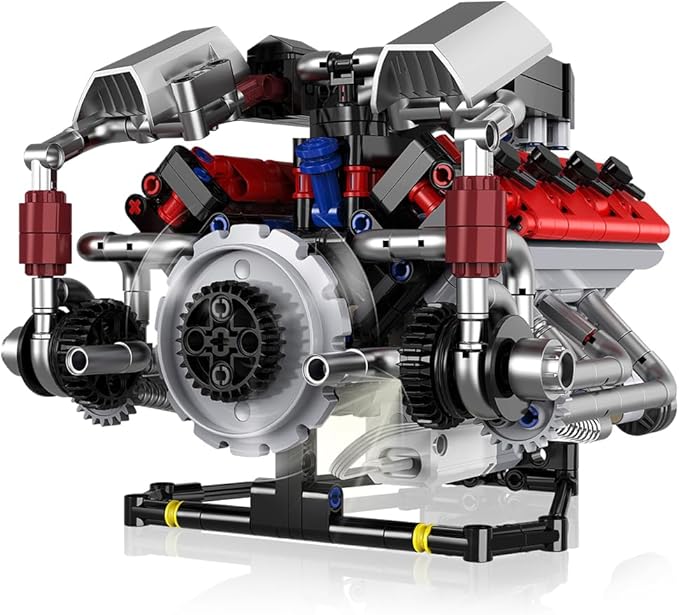 39008 V8 Engine Model Kit, Runnable, Build Your own STEM Visible Mini V8 Engine Model Kit with Lights, Adult and Adolescent Physics Science Experiment Building Block Set (700 Pcs)