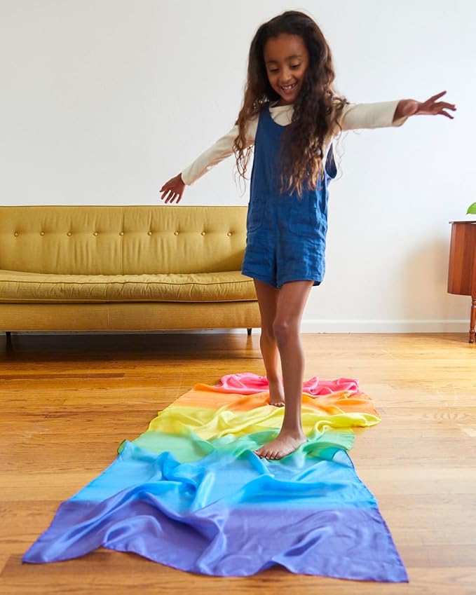 Sarah's Silks Giant Playsilk | 100% Silk Toy for Toddlers | Bright Colored Large Scarves for Fort Building and Pretend Play - Rainbow