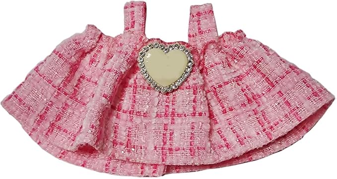 17cm Doll Clothes - Luxury Chic Style Pink Dress Set for 5.91-6.7“ (15-17cm) Dolls, Cute Premium Fashion Doll Outfit with Accessories - Pink Plaid Tweed Dress +Plaid Bow