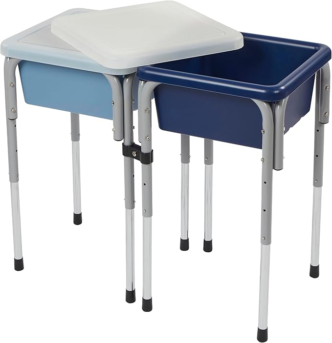 Double Sensory Table with Lids, Adjustable Table, Navy/Powder Blue