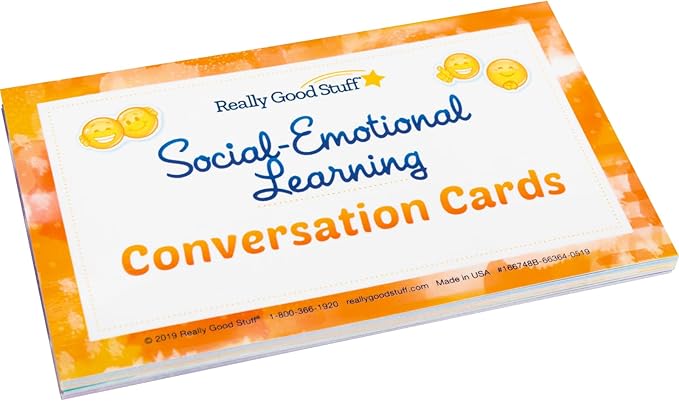 Really Good Stuff Social-Emotional Learning Conversation Cards for Home- Set of 18-Help Kids Learn and Discuss Feelings-Activities to Express Emotions