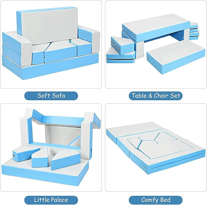 Costzon Climb and Crawl Foam Playset, 4-in-1 Convertible Furniture Into Toddler Bed, Sofa, Table, Activity Play Blocks, 8-Piece Lightweight Couch for Kids, Baby, Preschooler (Contemporary)