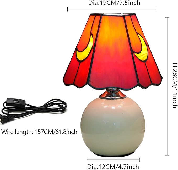 Mushroom Lamp Tiffany Stained Glass Moon lamp Cute Small Bedside Table Lamps for Living Room Home Decor,Girls Women Birthday Christmas Thanksgiving Day Gift,Red
