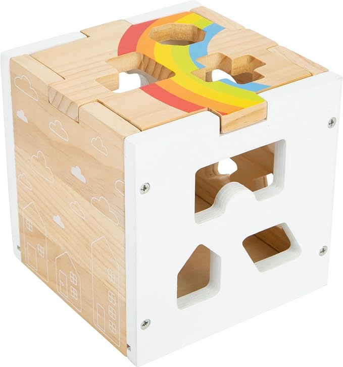Wooden Rainbow Shape Sorter Cube – Sorting Toy with 13 Geometric Shapes & Removable Lid – Educational Game for Dexterity & Fine Motor Skills – Teaches Counting, Shapes and Colors – Ages 12+ Months