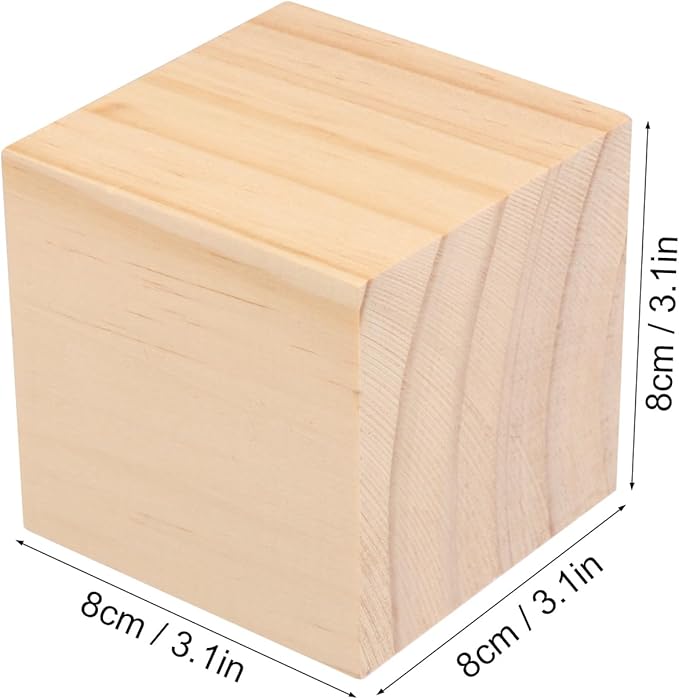 8 Packs Wooden Blocks for Crafts, 3.15 Inch Pine Wood Cubes, 8 x 8 x 8 cm Wooden Cubes for Paint, Stamp, Decorate, DIY Projects and Personalized Gifts,by GNIEMCKIN.