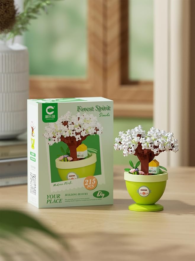 Pear Moon Mini Bonsai Tree Micro Building Set Building Toy Plant Cherry Tree Flower Collection Decor for Home Desk Greenery Decoration Building Blocks DIY Creative Gifts