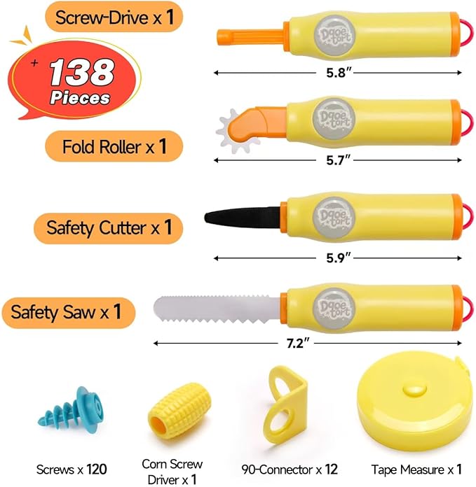 Cardboard Craft Tools For Kids-childrens cartons cutting，Cardboard Construction Tool Kit for Family And Classroom DIY Creativity Projects,138PCS STEM Educational Toy Birthday Gift for Boys Girls 6+