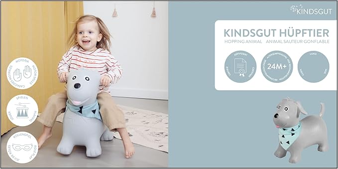 Kindsgut Bouncy Animal Hopper Dog for Children, Designed in Germany, Playful and Modern Colors, air Pump Included, Indoors and Outdoors