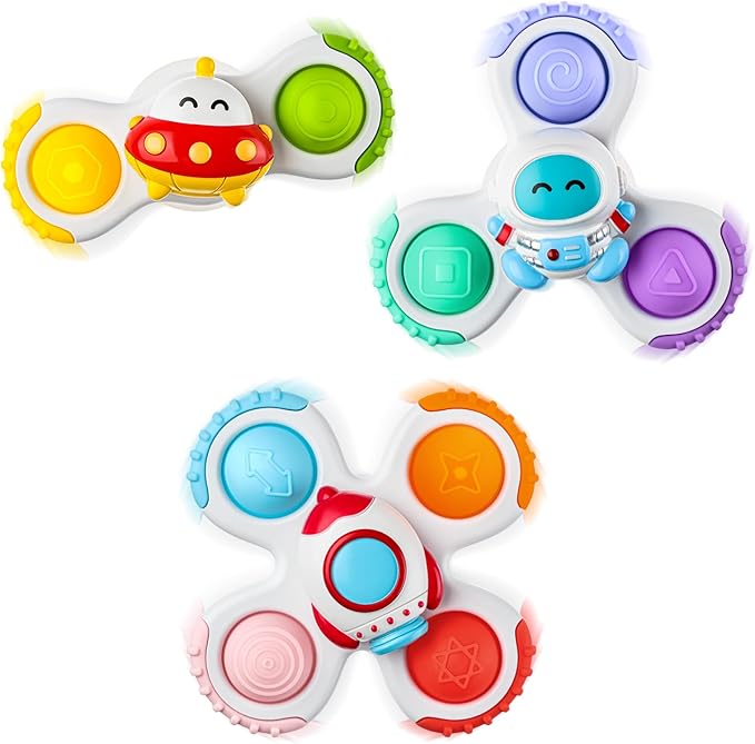 ALASOU 3PCS Pop Suction Cup Spinner Toys for 1 Year Old Boy Girl|Novelty Spinning Tops Toddler Toys Age 1-2|Sensory Baby Bath Toy for Toddlers 1-3|12 18 Months Boy Birthday Gift for Infant