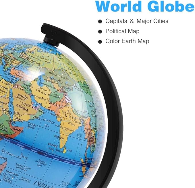Wizdar 4'' World Globe for Kids Learning, Educational Rotating World Map Globes Mini Size Decorative Earth Children Globe for Classroom Geography Teaching, Desk and Office Decoration-4 inch