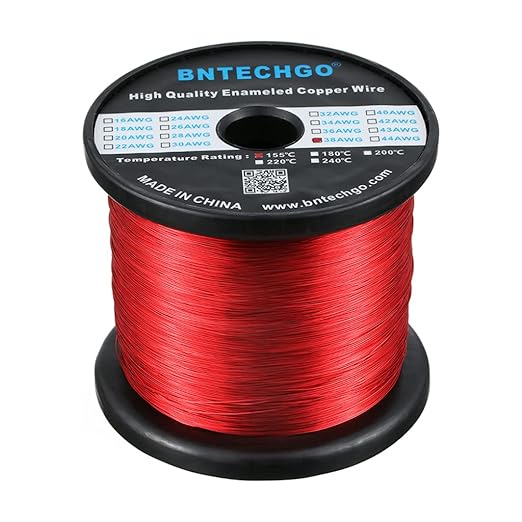BNTECHGO 38 AWG Magnet Wire - Enameled Copper Wire - Enameled Magnet Winding Wire - 3.0 lb - 0.0039" Diameter 1 Spool Coil Red Temperature Rating 155℃ Widely Used for Transformers Inductors