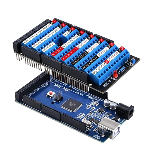 GeeekPi Screw Terminal Block Breakout Board HAT with Reset Button and LED Indicator, GPIO Expansion Board Breakout Module for Arduino MEGA 2560 R3