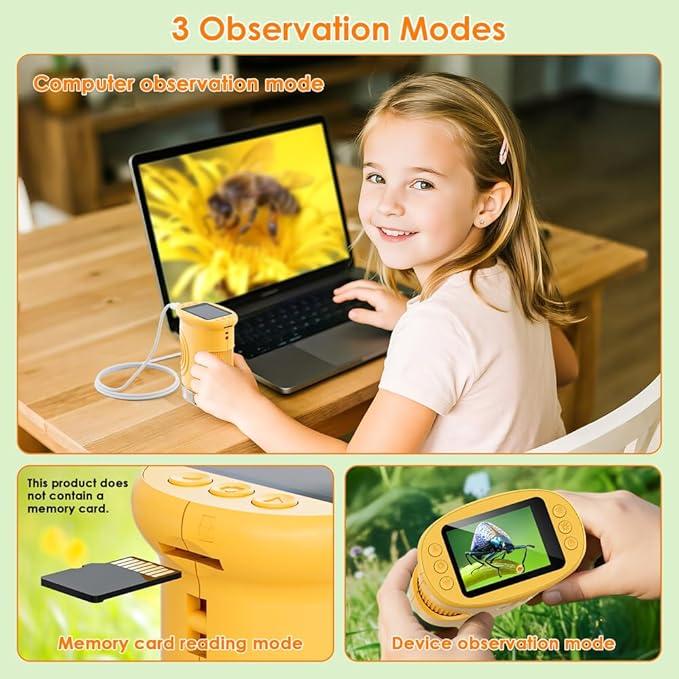 Handheld Microscope for Kids, Temodu 2.0" Screen Educational Science Kit, Rechargeable Mini Portable Digital Microscopes, 4X Zoom, can be Used as a Birthday, Ages 3+